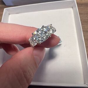 Sterling Silver Three Stone Moissanite Ring Size 8